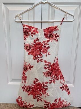 Peppermayo White Mini Dress with Red Floral Print